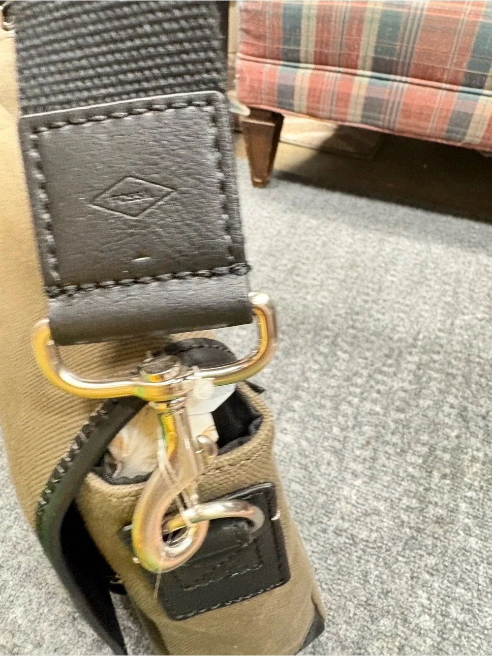New Fossil Olive Canvas Graham Messenger Bag with Dark Leather Brown Trim